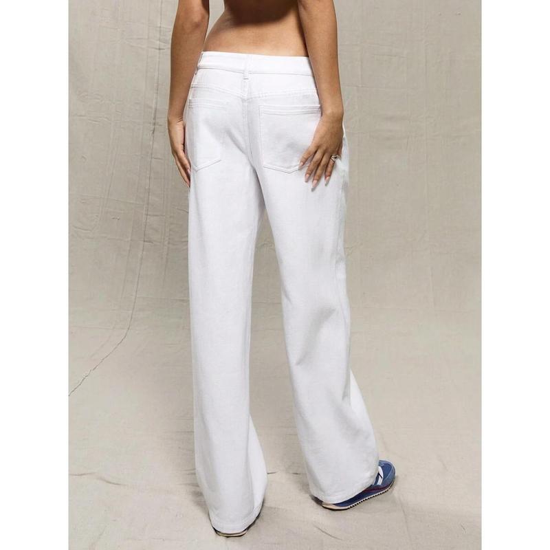 Slant Pocket Low Rise Straight Leg Jeans, Spring 90's Y2k Casual, Summer Cute Euro Summer Concert Holiday Vacation Fall Autumn Winter Nashville Fall Autumn Back To School Office Work Fabric Fit