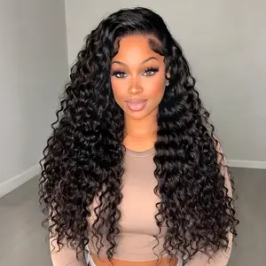 Hair Half Wigs Human Hair Beach Curly Glueless Wear And Go  Black Loose Deep Wave Human Hair Wigs for Black Women 3 in 1 Half Flexi-Fit Invisi Flip Over No Lace Drawstring Wig 16inch