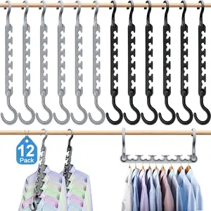 Rotatable Clothes Hanger, 12pcs/set Foldable Clothes Hanger With Hook, Space Saving Clothes Hanger For Dormitory, Home Organizer, Multifunctional Hanger, Folding Hangers, Summer for Gift