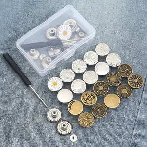 40PCS Adjustable Jean Button Pins, No-Sew Removable Metal Snap Tacks with Screwdriver for Jeans, Pants and Waist Tightening, Random Mixed Patterns