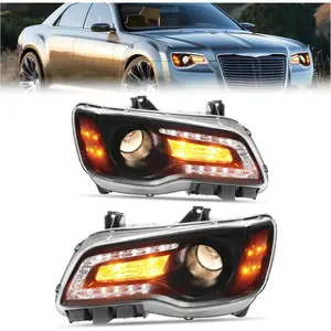 Headlight Assembly Compatible with 2011-2023 Chrysler 300 Projector Headlamp Driver and Passenger Side with Bulb Replacement for CH2503235 & CH2502235 68085416AF & 68085417AF
