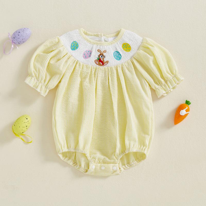 Baby Girl Easter Outfit Infant Bunny Smocked Romper Newborn Rabbit Eggs Easter T Shirt Top Toddler Summer Clothes