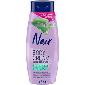 Nair Body Cream Hair Remover, Soothing Aloe and Water Lily, Dermatologist Tested Body Hair Removal Cream, with Evolved Ingredients, 12 Oz - Amazon Exclusive Size