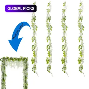 4 Pack Artificial Wisteria Hanging Flowers, Lifelike Fake Plant, Wedding Arch Decor, Party Garden Home Decoration, Perfect for St Patrick's Day Easter Spring Summer Outdoor, Indoor Outdoor Decorative, Artificial Flower Arrangements #GLOBAL PICKS