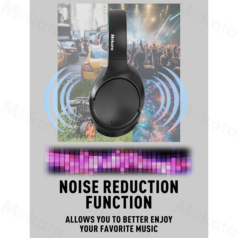 Mokata22 Bluetooth Headphones Over Ear, 90H Playtime, Bluetooth Wireless Headphones, 3 EQ Modes, Built-in HD Mic,  Electronic Headset OverEar comfort wearables Multi-Platform Gaming quiet immersive bass audifonos earpieces- play time Audio Black