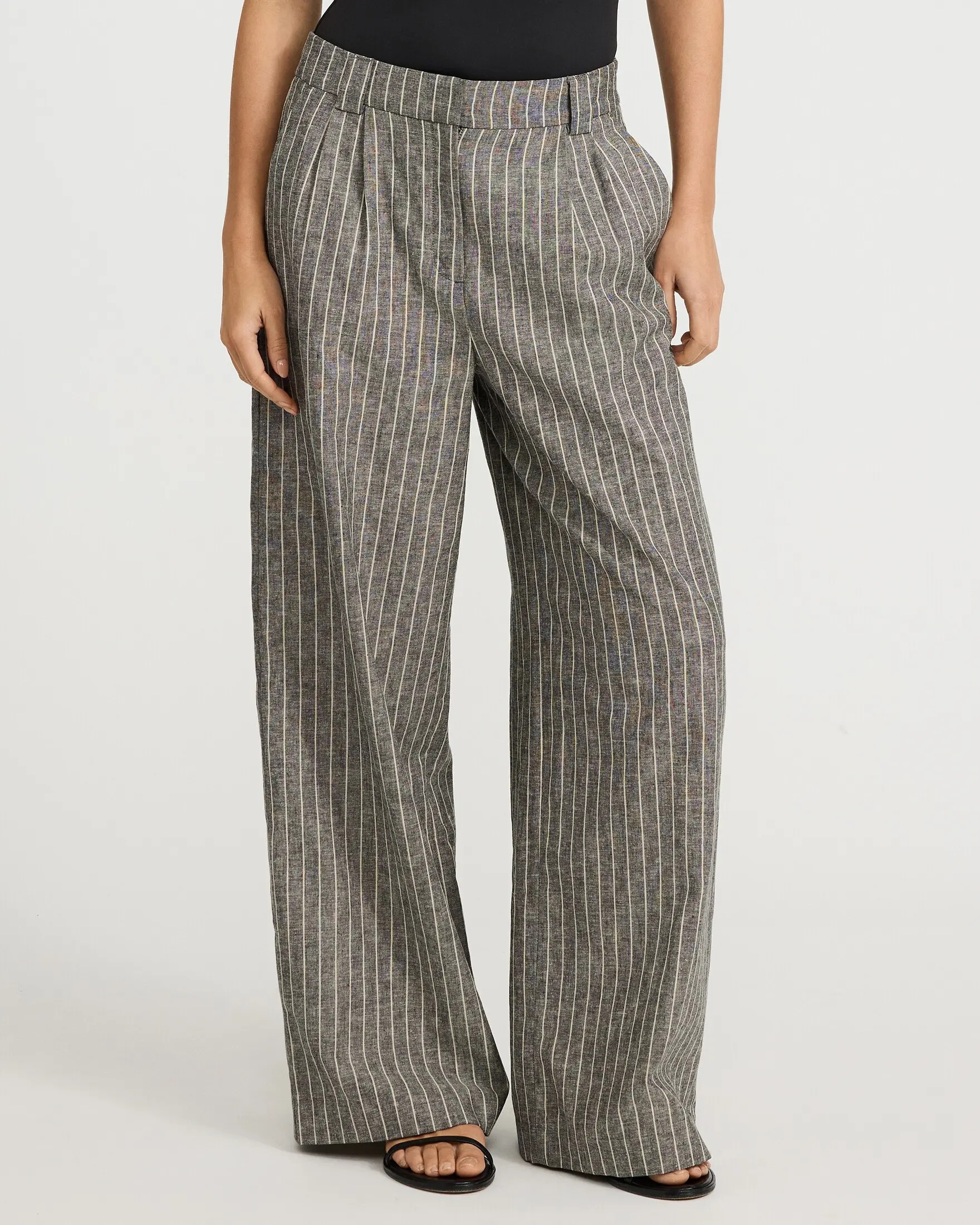 Express Cotton-Linen Striped High Waisted Relaxed Trouser