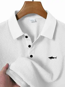 Men's Summer Golf Shirt, Quick-Dry Breathable Casual Fitted Polo, Shark Print, Thin Fabric, Ideal for Sports & Outdoor Activities
