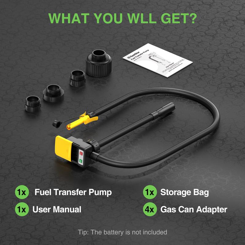TaskStar Portable Fuel Transfer Pump 3.2 GPM- Auto-stop & Overfill Protection, Battery-Powered with 4 Adapters (Gas/Diesel/Oil/Water)