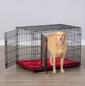 KONG Ultra-Strong Durable Double Door Wire Dog Crate with Divider Panel, Heavy Duty Foldable Metal Pet Kennel with Secure Locking Doors, Removable Tray and Portable Design for Training, Travel and Indoor Use