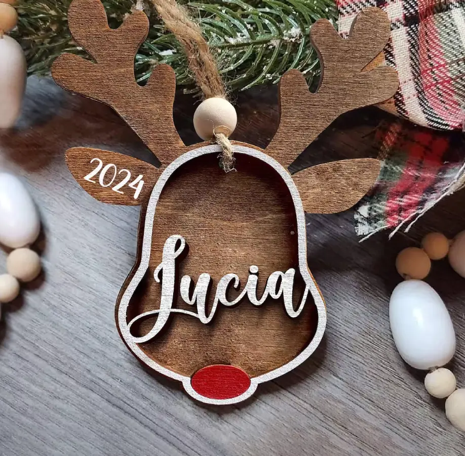Reindeer Wooden Ornaments, Reindeer Stocking Tags, Family Ornament, Gift Tags, Personalized Christmas Ornaments, Ru.dol.ph 2024 Ornament