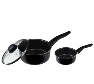 3 Piece Non-Stick Sauce Pans Black, 1Qt & 2Qt with Single Lid, 15.94 x 10.03 x 6.69 Inches