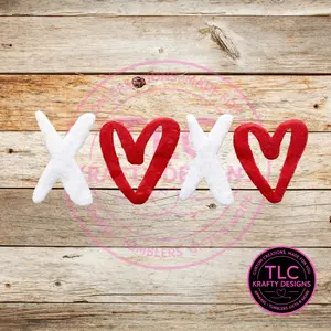 XL XOXO Red and White Heart Letters Fuzzy Chenille Patch - Valentine's Day Iron-On/ Sew-On Appliqué
