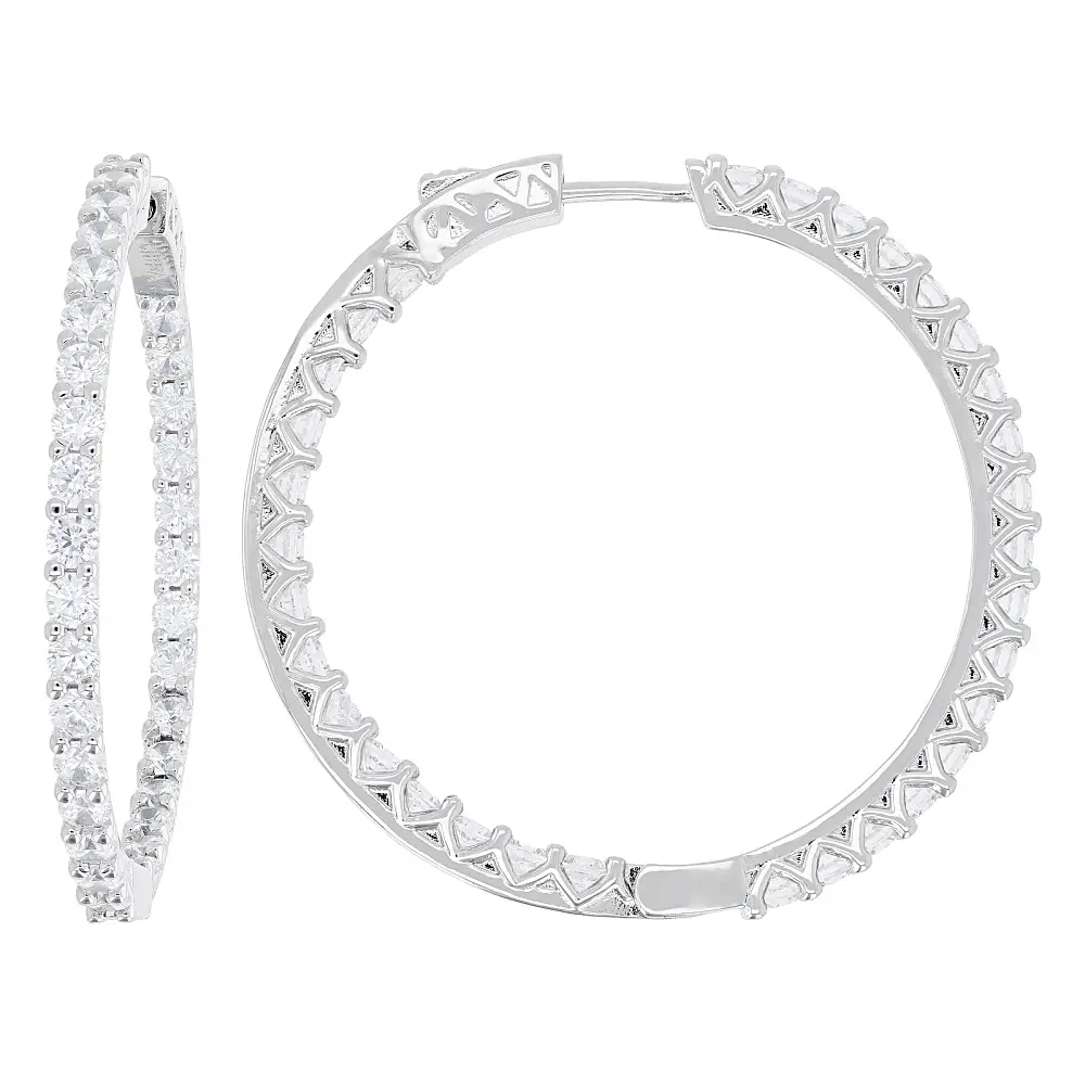 JTV White Cubic Zirconia Rhodium Plated Hoop Earrings 11.52ctw