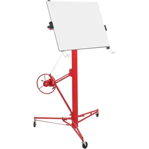 GARVEE 11 FT Drywall Lift Panel Rolling Hoist Jack Lifter with Foldable Adjustable Design, 3 Lockable Wheels for Easy Ceiling and Wall Installation, Durable Red Sheetrock Lift for Home Improvement Projects