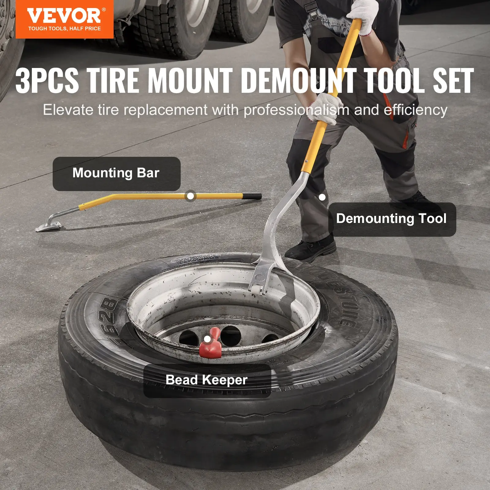 【summerfinds】VEVOR Truck Tire Changer Mount Demount 22.5-24.5 in Radial Bias Ply/Tubeless Tire, Tire Repair Kit