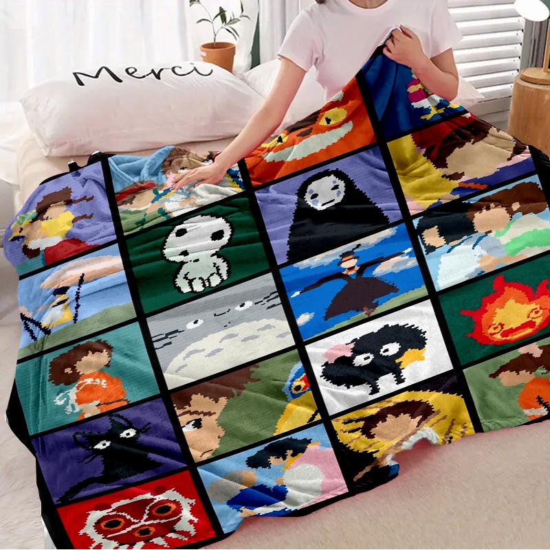 Studio Ghibli Anime Blanket Soft Funny Throw Blanket Cozy Lightweight Plush Portable Cover Blanket For Sofa,Warm Gift For Birthday,Christmas,Multiple Blanket