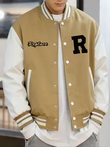 Men's Casual Fashion Letter R Print Baseball Jacket, Simple Versatile Design, Perfect for Daily Wear & Outdoor Activities