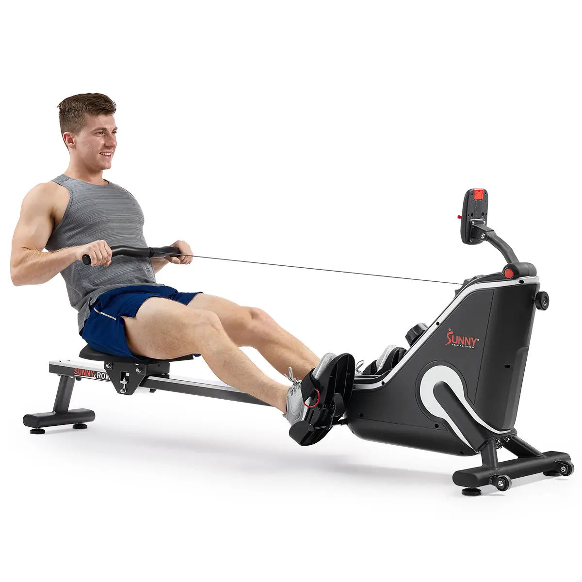 Sunny Health & Fitness SMART Magnetic Rowing Machine with 16 Levels of Resistance 300 LBS Weight Capacity Silent Quiet Slide Rails for Home Gym