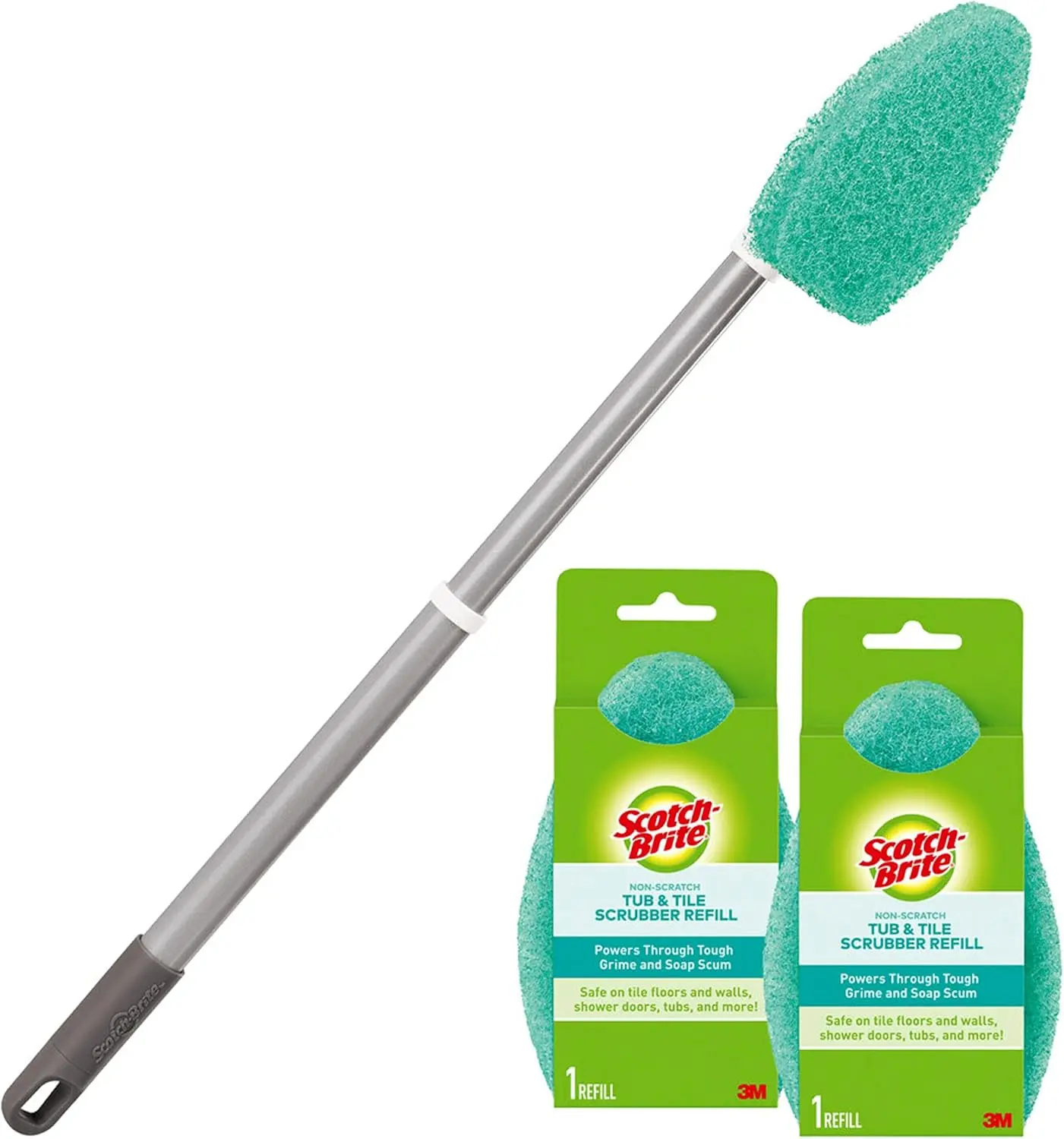Scotch-Brite Extendable Tub & Tile Scrubber Kit, 1 Handle with 3 Non-Scratch Scrubber Pads