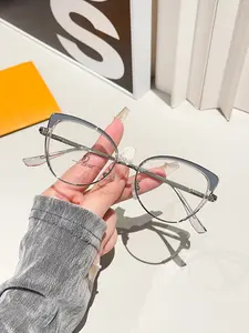 New Retro Fashion Metal Tr90 Mixed Light Blocking Cat Eye Glasses Frame, Unisex Large Frame Trendy Color Block Design