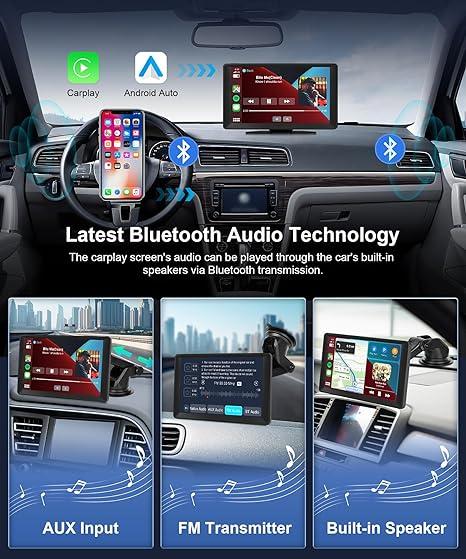 Podofo Portable Wireless Apple Carplay Screen with HD Front & Rear Backup Camera 9" Wireless Android Auto HD Touch Screen ADAS GPS Siri Airplay Android MirrorLink 64G TF Card,Car Play Screen for Car