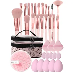 35 Piece All In One Makeup Tool Set,20 Piece Makeup Brushes,1 Waterproof Makeup Bag,14 Piece Powder Puff Set, Perfect for Daily Use, Beginners, Beauty Enthusiasts, Blending Versatility with Practicality., Flawless, Makeup Pouch,summervibes