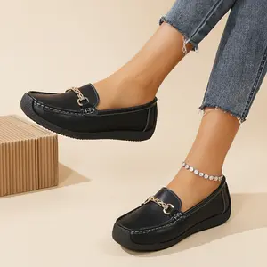 CushHide Womens Slip On Loafers Flat Metal Buckle Comfortable Work Flats Lightweight Breathable Casual Shoes BLPD2329 Slipon Footwear Flatform