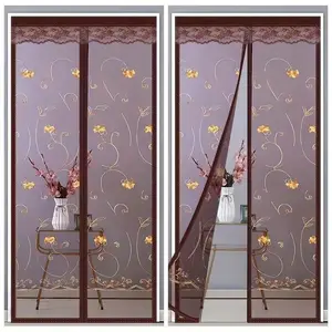 Floral Print Door Curtain, 1 Count Magnetic Screen Door Mesh, Easy Installation Door Curtain, Household Curtain for Home Living Room Bedroom
