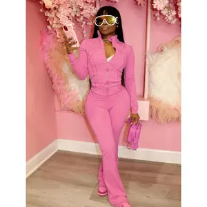 Autumn And Winter New Long Sleeves Zipper Crop topSuits Tracksuits Women's Suits Fashion Pants FemaleSoild 2 Piece Sets Clothes Womenswear