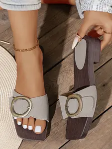 Spring Women's New Fashion Wedge Sandals, Trendy Large Buckle Comfortable Daily Wear, Stylish Casual Shoes for Ladies Footwear