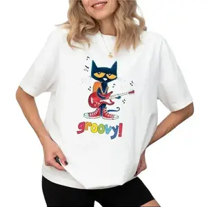 Pete The Cat Guitar T-Shirt, Groovy Cartoon Cat Tee, Funny Pete The Cat Fan Shirt, Childhood Memories T-Shirt, Back To School Teacher Gift, gift for her, him, Womenswear Top, Streetwear T-shirt Crewneck