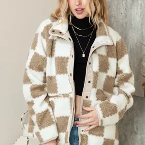 Women's Checked Fleece Sherpa Jacket for Coats - Womenswear