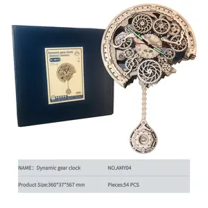 AMIYI Dynamic Gear Clock - DIY 3D Wooden Puzzle with Mechanical Movement, Model AMIYI04