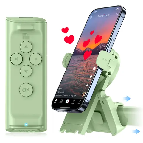 Remote Control for TikTok Scrolling, Wireless Page Turner & Selfie with Smartphone Holder Stand - Camera Video Recording Remote for iOS Android,