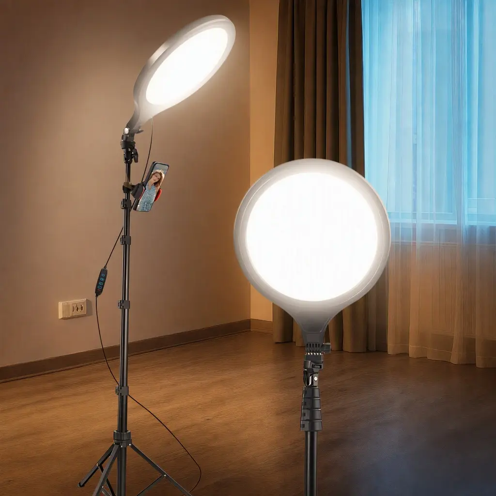 10" LED Full Screen Light for Live Streaming And Photography, Dimmable Full-Screen Photography Lighting Kit with 60-Inch Adjustable UB   mobile  Tripod Stand, USB Powered, Soft Ring Lighting luz para grabar