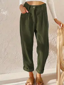 Women's Solid Color Straight Leg Pants, Elegant Comfy Trousers for Spring & Fall, Women's Bottoms for Daily Wear
