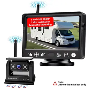 ConewVehicle Magnetic Solar Wireless Backup Camera for Truck, 5 Inch No-Drill Installation RV Backup Camera, 1080P Rear View Camera 150° Wide Angle, 24hrs Battery Life, 2.4Hz Signal, Night Vision, RVs,Trucks,Trailers,Campers