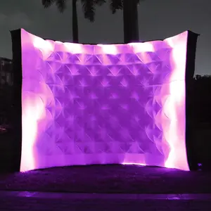 Black Inflatable Photo Booth Wall with Led Lights(16 Colors Changing), 8.3 x4x8.3 ft Inner Air Blower for Parties Anniversary Events