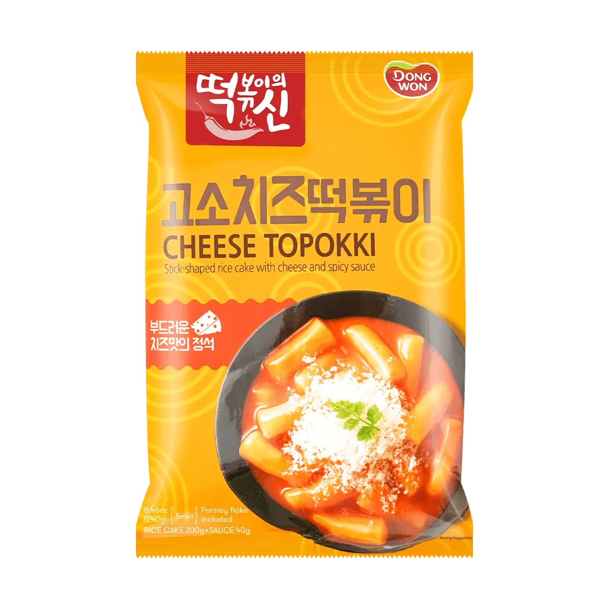 DONGWON Instant Stir-fried Tteokbboki (Korean Rice Cake), Cheese Flavor, 8.47 oz