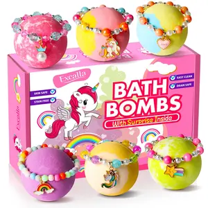 Unicorn Bath Bombs with Surprise Inside for Kids Girls, 6 Kids Bath Bombs with Jewelry Inside, Natural Bubble Bath Set for Skin Moisturizing, Birthday Christmas Easter Gifts for 4 5 6 7 8 Year Old