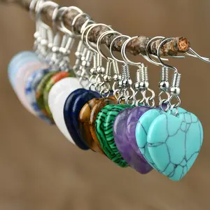 10Pairs Heart Shaped Natural Stone Pendant Earrings, Elegant and Fashionable Colors for Valentine's Day and Birthday Gifts for Girlfriends