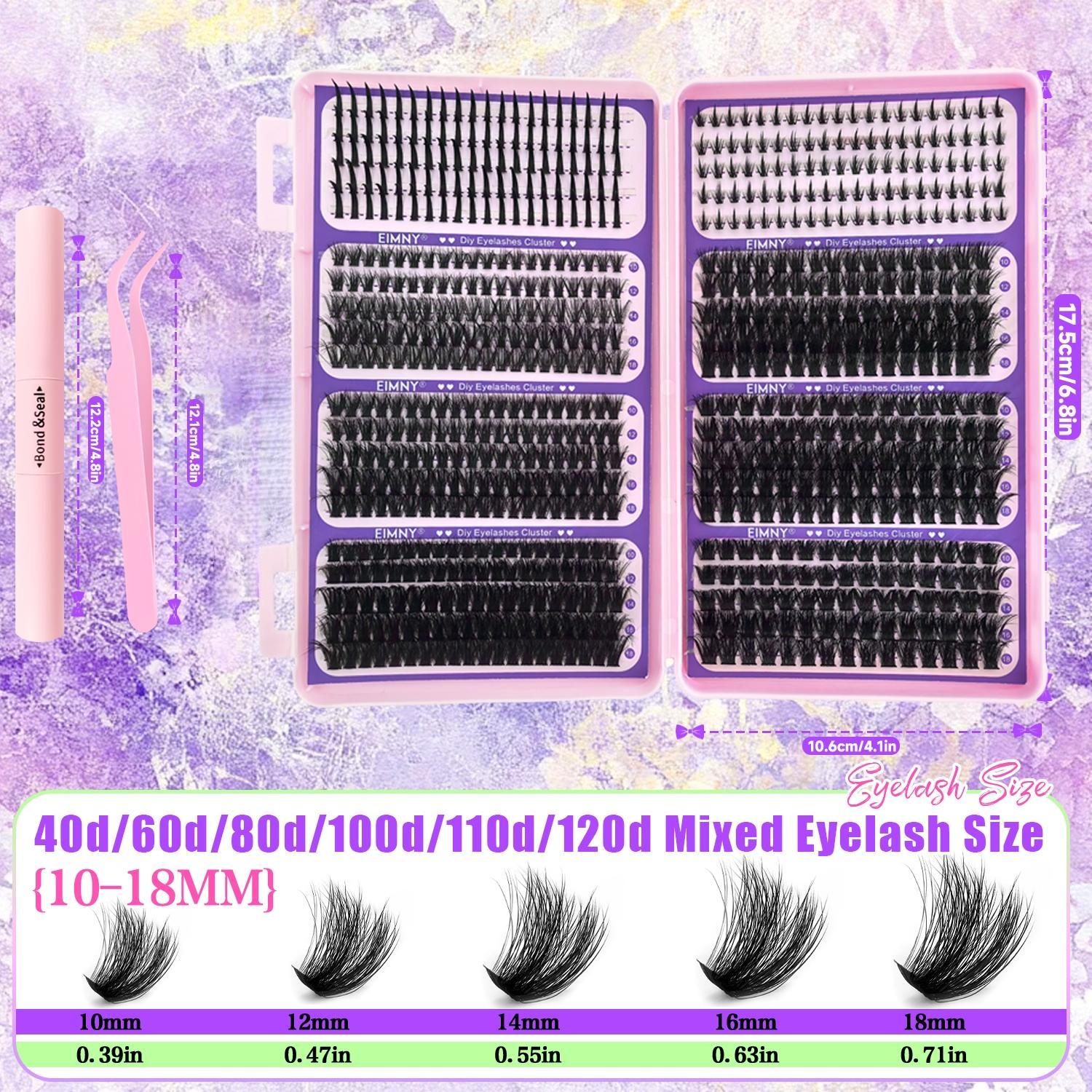 Lash Clusters Kit，800Pcs Lash Clusters, Includes Spiky and Bottom Lashes, 40D+60D+80D+100DMixed Style Volume Eyelash Clusters single box/with Glue, Tweezers and Brush, 3D Individual Wispy Eyelash, Fluffy Manga Eyelashes, Dense Thickened Lash for DIY