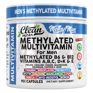 Clean Nutra Methylated B6 & B12, Vitamins A, B, C, D+K & E, Folate, CoQ10, Omega-3 Fish Oil & More for Men’s Multivitamin Support Capsules – MethylMan