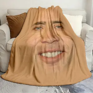 Printed modern throw blankets Personalized Picture Blankets Nicolas Cage Face Lightweight blanket Flannel blanket stylish warm and lightweight living room bedroom sofa bed picnic blanket Personalized Flannel Blanket