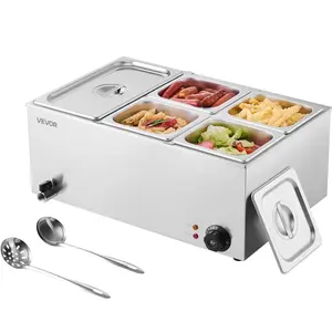 VEVOR 24QT Commercial Food Warmer, TikTokShopBlackFriday, 5-Pan Electric Steam Table, 1200W Professional Countertop Stainless Steel Buffet Bain Marie with 86-185°F Temp Control for Catering, Buffet, Parties, Restaurants