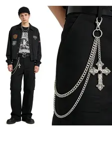 Punk Hip Hop Style Gothic Cross Pendant Chain – Unisex Gothic Halloween Waist Accessory, Perfect for Parties, Street Dance & Edgy Gift for Boyfriend or Girlfriend