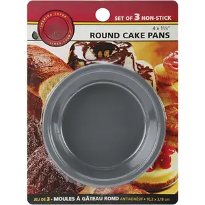 Mini Round Cake Pans, STD,  Non-Stick Mini Round Pan Set, 3-, Steel