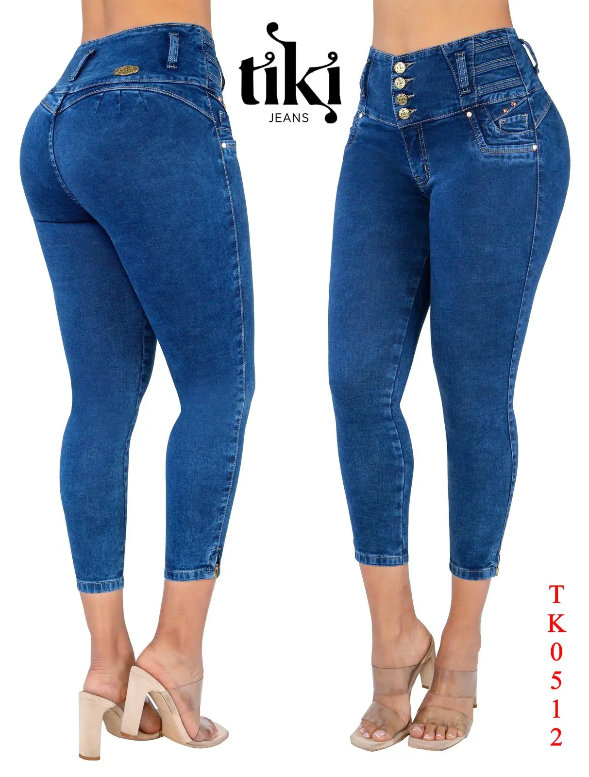 TIKI JEANS Colombianos Butt Lifting High Waist, Fashion Comfort Casual Skinny Blue Denim Ankle Length Pants, Pescador, Skinny fit, Summer Jeans for women, Going out outfits jean levant a