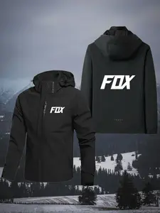 Men's Spring Fall Windproof Outdoor Sports Casual Jacket Coats, Hooded Long Sleeve Multi-Pocket Design, High-Quality Wear-Resistant Tear-Proof, Quick-Dry Breathable, Fox Print