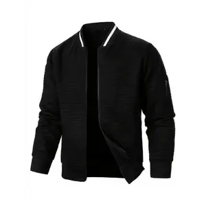 Stylish Plaid Bomber Jacket for Men - Full-Zip Stand Collar Sweatshirt with Long Sleeves, Slight Stretch Fabric, 100% Polyester, and Casual Comfort for Everyday Wear